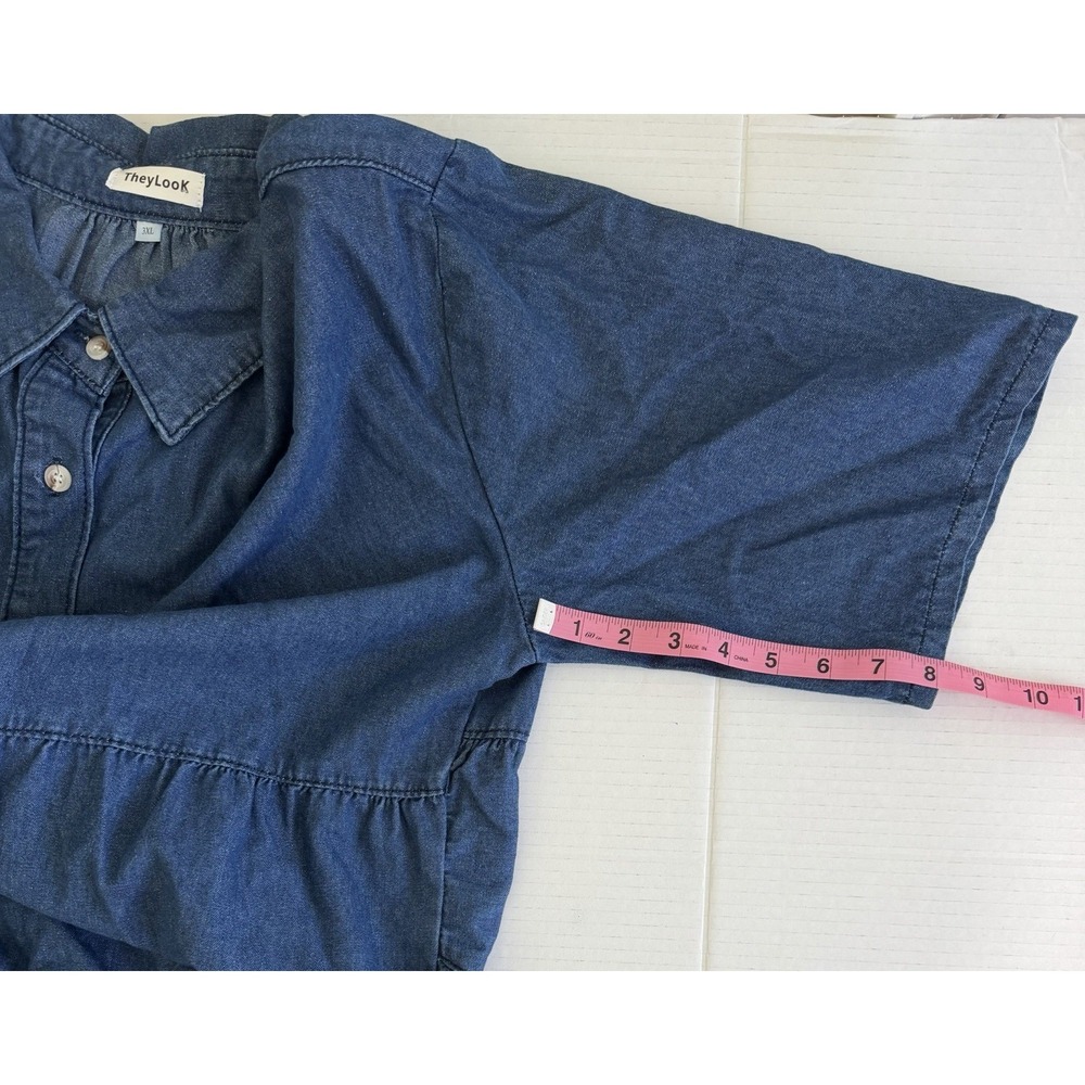 They Look Women's Denim Tiered Button Up Short Sleeve Dress Size 3XL - Picture 5 of 5